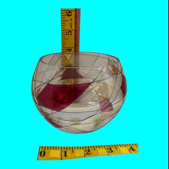 Partylite Mosaic Calypso Stained Glass Candle Holder Clear Red Gold - Picture 5 of 7